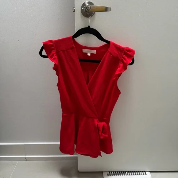 Monteau Vibrant Red Ruffle Sleeve Blouse Medium - Picture 3 of 5